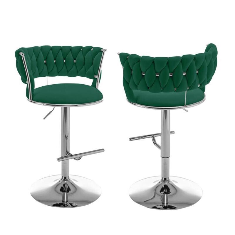 Best Quality Furniture Emerald green adjustable barstool with silver color base (SET OF 2)
