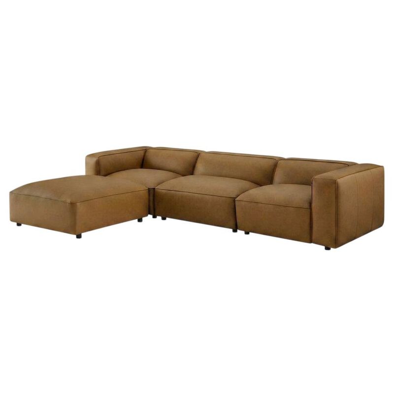 Vegan Leather Modular Sectional Sofa and Couch for Living Room, Camel, 4 Pc image number 1