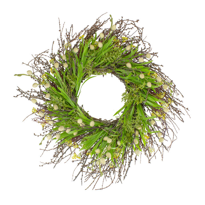 Burrs and Brush Artificial Floral Spring Wreath  Green and Yellow - 18-Inch