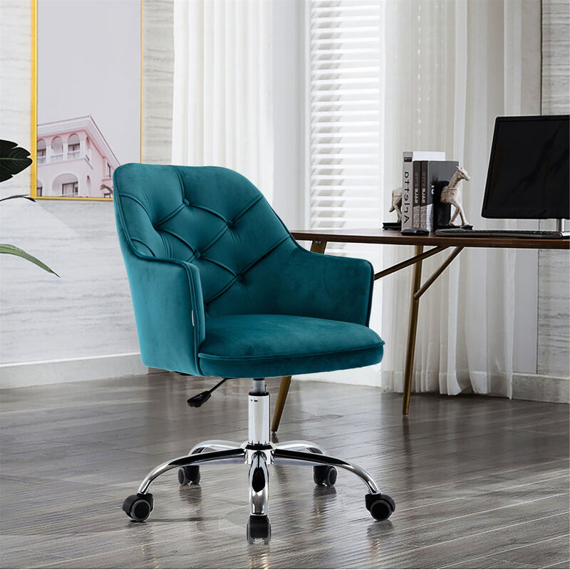 Velvet Swivel Shell Chair for Living Room, Office chair Modern Leisure Arm Chair LAKE BLUE image number 3