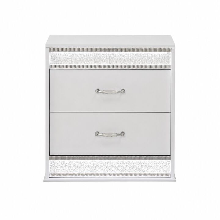 Modern 2 Drawer Nightstand with LED Lighting and Crystal Accents