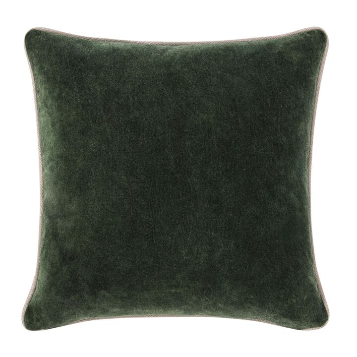 May Accent Throw Pillow, 22in Stonewashed Forest Green Cotton Velvet - Benzara