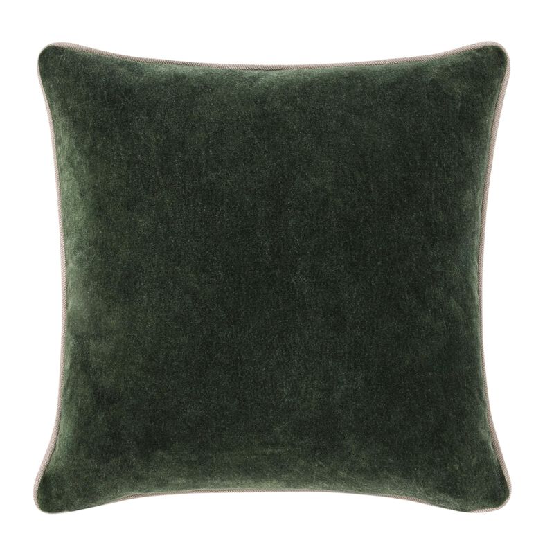 May Accent Throw Pillow, 22in Stonewashed Forest Green Cotton Velvet - Benzara