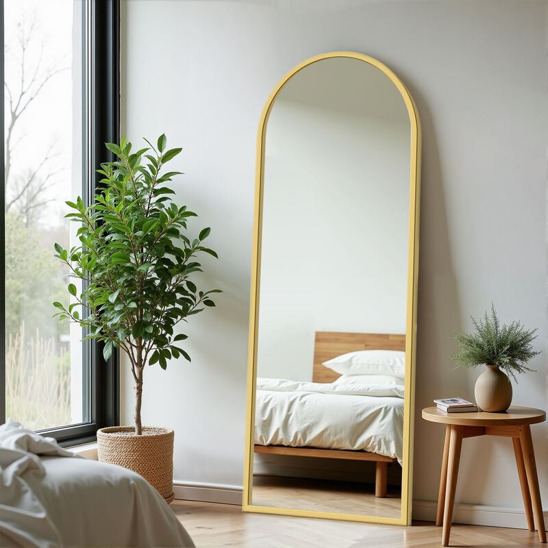 Arched Aluminum Full Length Mirror, Wall Floor Mirror for Bedroom Living Room Entryway