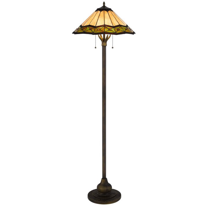 Dio 62 Inch Floor Lamp, Colorful Tiffany Style Stained Glass, Bronze Resin - Benzara