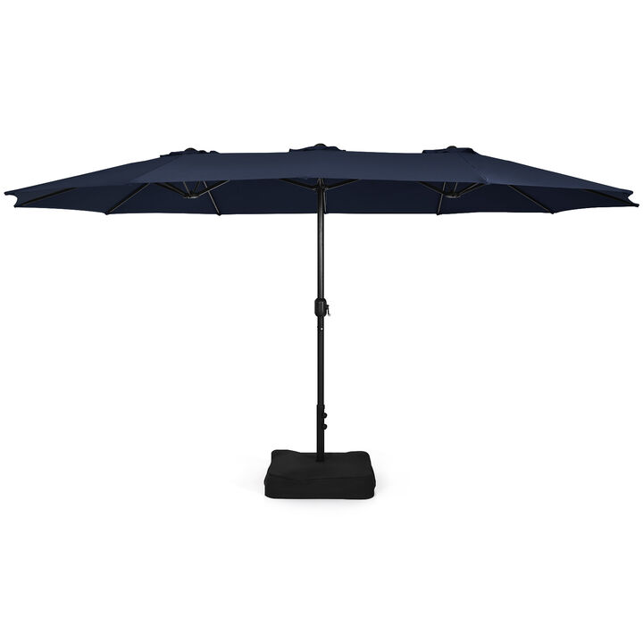 Double-Sided Patio Umbrella with Crank Handle and Base