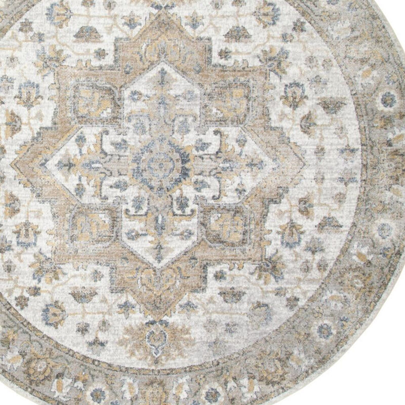 HomeRoots Floral Medallion Distressed Washable Round Rug image number 2