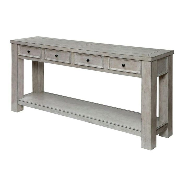 Sofa Table Antique White Rustic Solid wood Storage Table Open Shelf Bottom Living Room 1pc Side Table