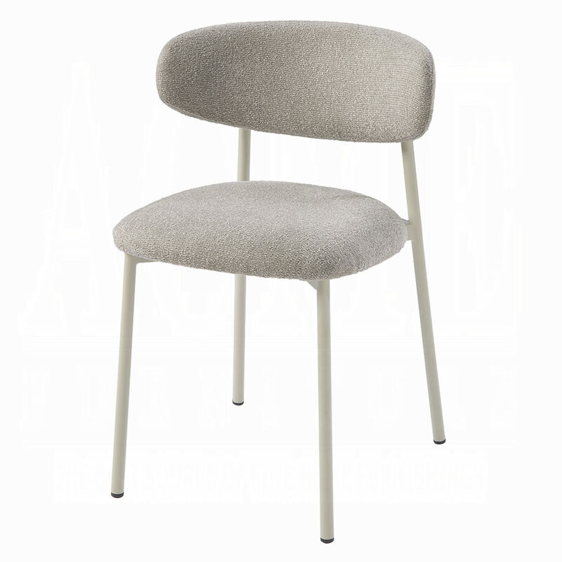 Sinra Side Dining Chair Set of 2, Light Gray Fabric, White Metal Frame - Benzara