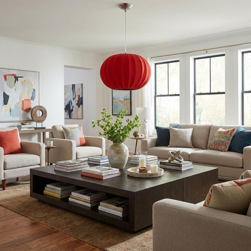 HomeRoots Shanghai 1-Light Brushed Nickel Pendant With Sheer Red Ribbon Shade image number 1