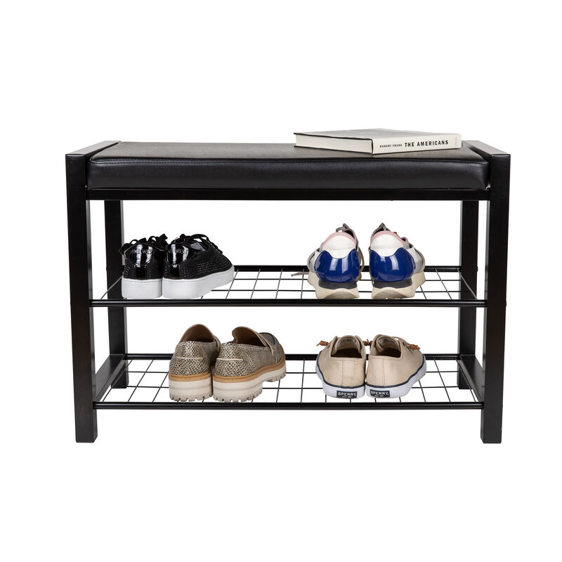 Leatherette Storage Entryway Bench and Shoe Rack with Metal Frame