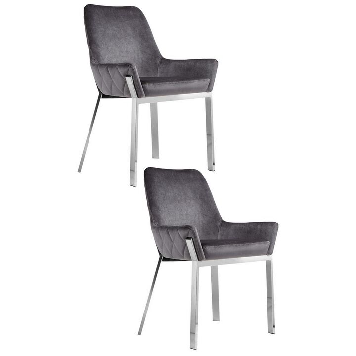 Fuma 23 Inch Set of 2 Dining Chairs, Foam Fill, Modern Gray Velvet, Silver - Benzara