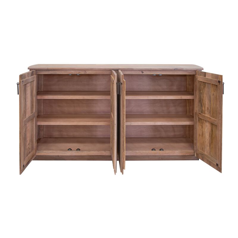 Maze 73 Inch Sideboard Console, 4 Slatted Doors, Mango Wood, Natural Brown - Benzara image number 2