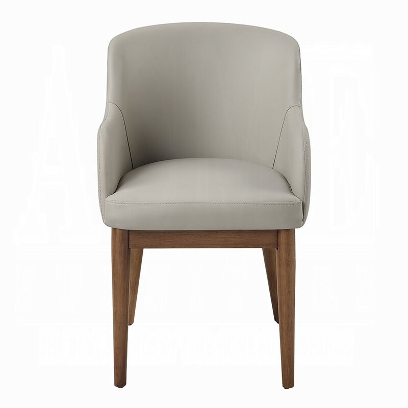 Hima Dining Side Chair Set of 2, Gray Faux Leather, Walnut Brown Wood image number 2