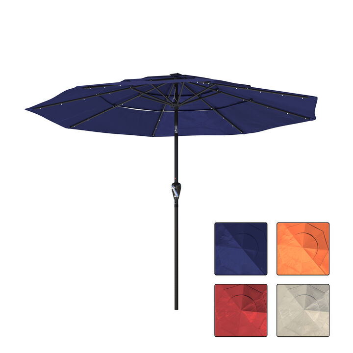 Mondawe 10 ft. 3-Tier Outdoor Patio Market Umbrella with Double Air Vent and Push Button With LED Light