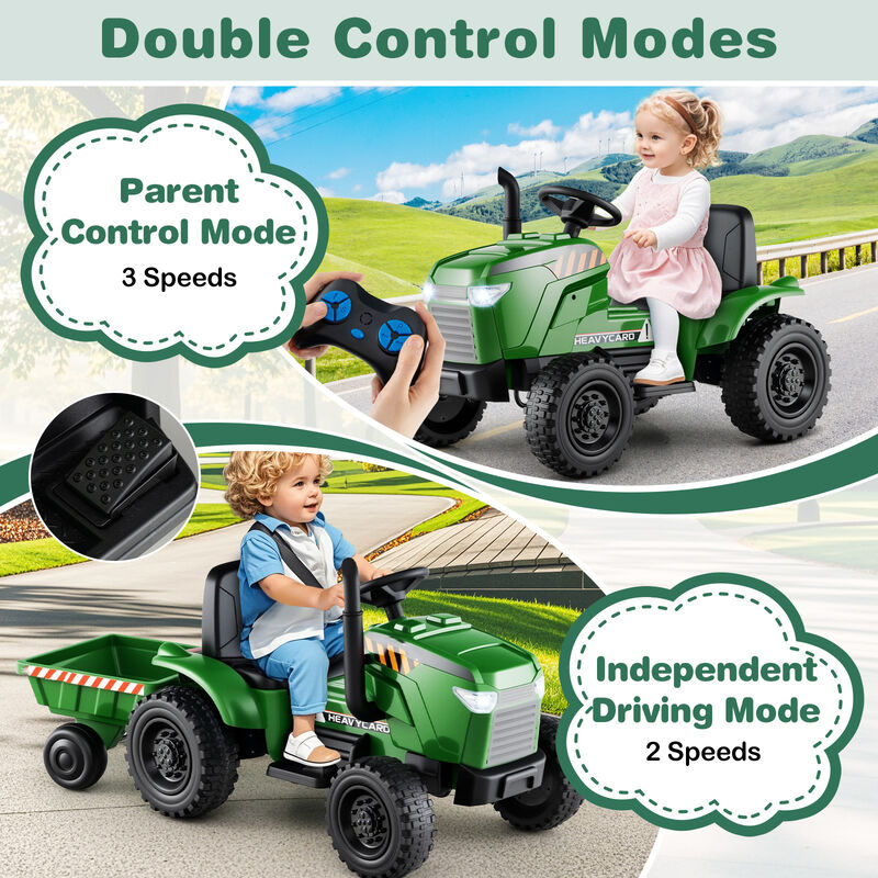 12V Electric Kids Ride-On Tractor with Trailer and 3-Gear Driving System image number 4