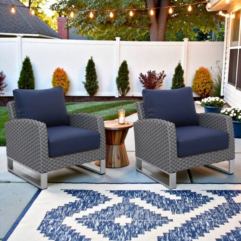 Outdoor Chairs Set of 2 Gray Aluminum Metal Patio Furniture Sets Chairs image number 2