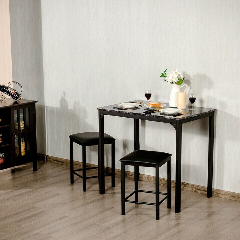 3 Piece Counter Height Dining Set Faux Marble Table