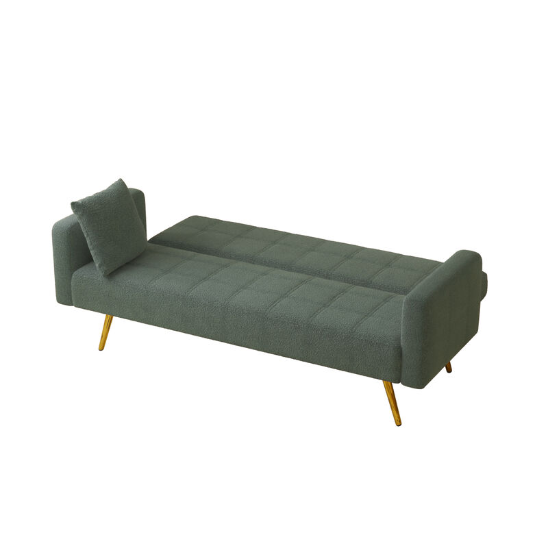 71.7 inch green teddy fleece sofa bed Bring two throw pillows