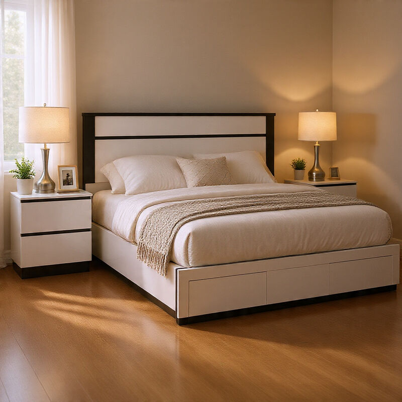 Queen Bedroom Set, White, Metallic Gray Wood, 2 Piece Set with Nightstand image number 8