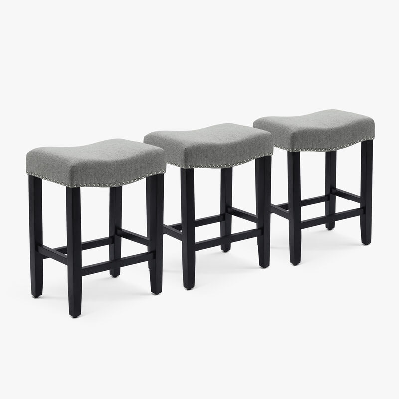 WestinTrends 24" Upholstered Saddle Seat Black Counter Stool (Set of 3)