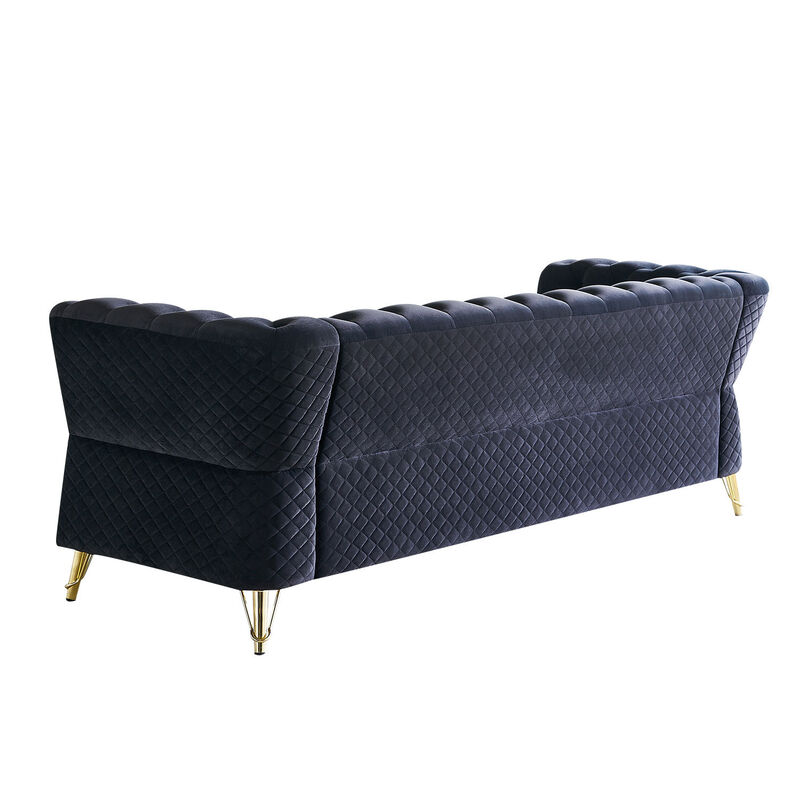 Modern Tufted Velvet Sofa For Living Room Black Color image number 4