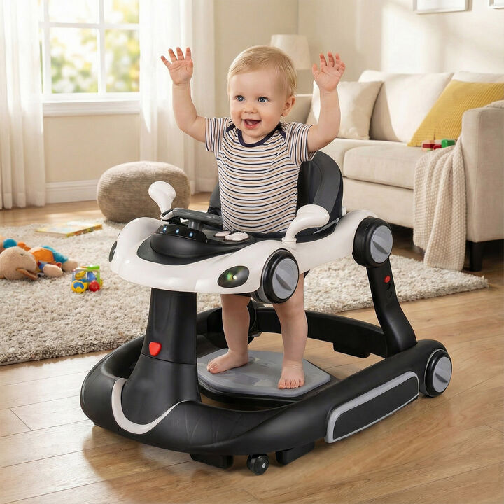 6-in-1 Portable Baby Walker with Canopy and Activity Center with Music