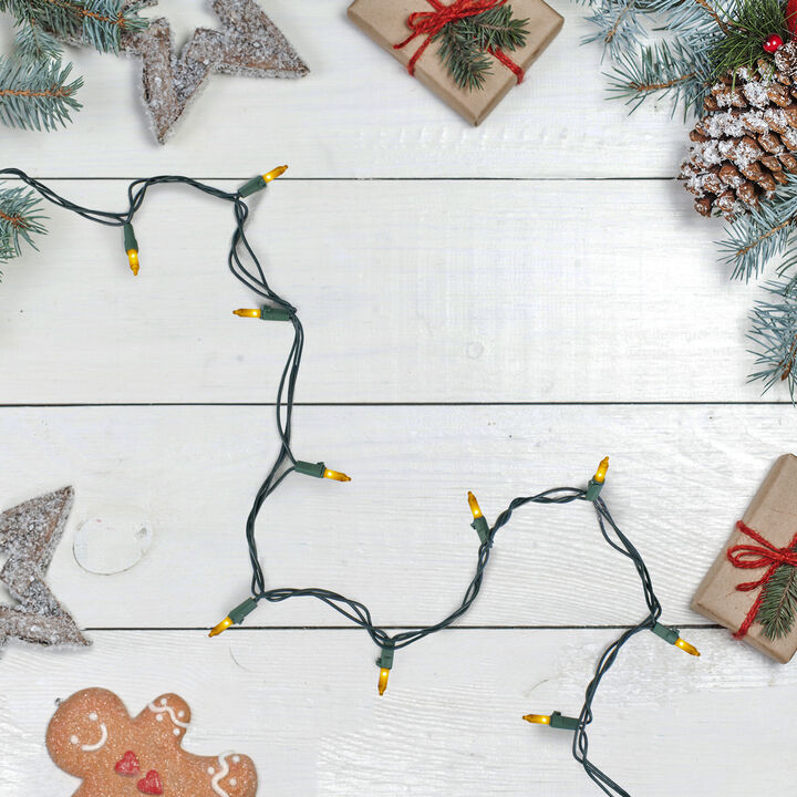 100 Opaque Gold Mini Christmas Lights - 34 ft Green Wire