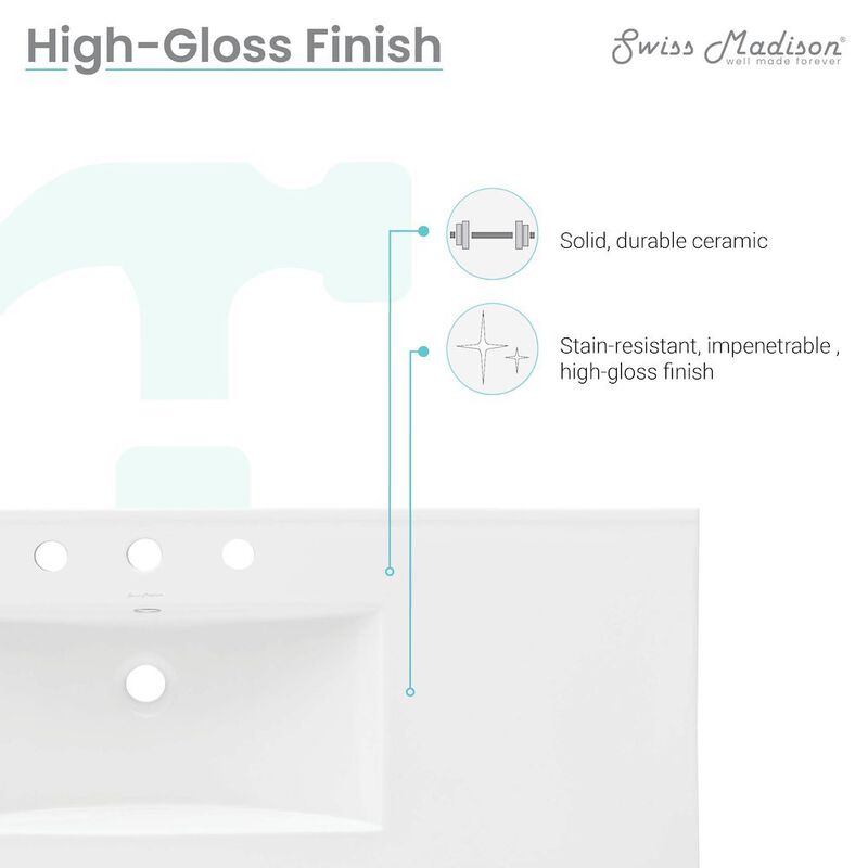 48" 3-Hole Widespread Vanity Sink Top in Glossy White image number 5