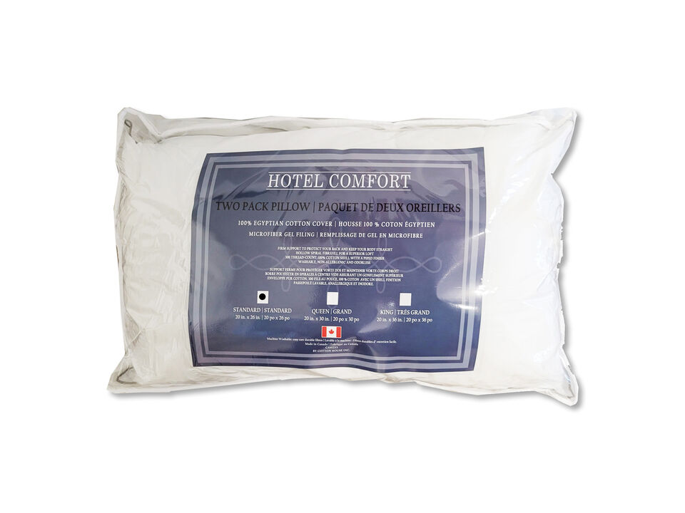Cotton House - Set of Two Pillows, Microfiber Gel, 100% Egyptian Cotton Cover, Standard Size