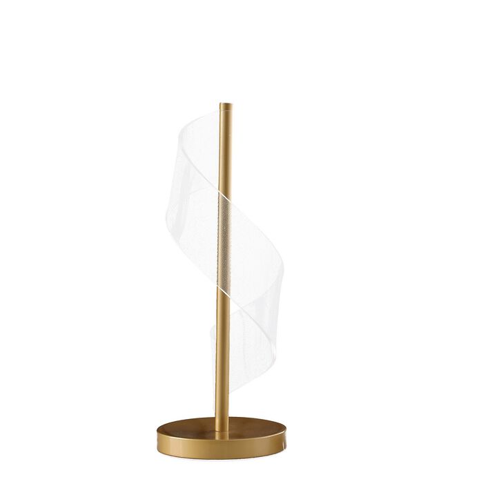 19 Inch Accent Table Lamp, S Design Wave Shade, Metal Base, White, Gold-Benzara