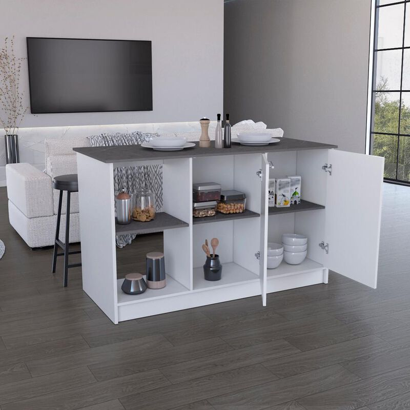 Kitchen Island with Large Countertop, Shelves and Double Door Cabinet