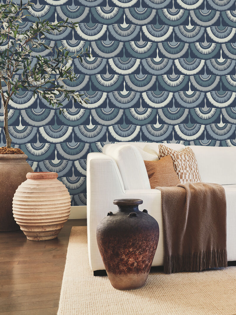 Feather & Fringe Blue Wallpaper image number 2