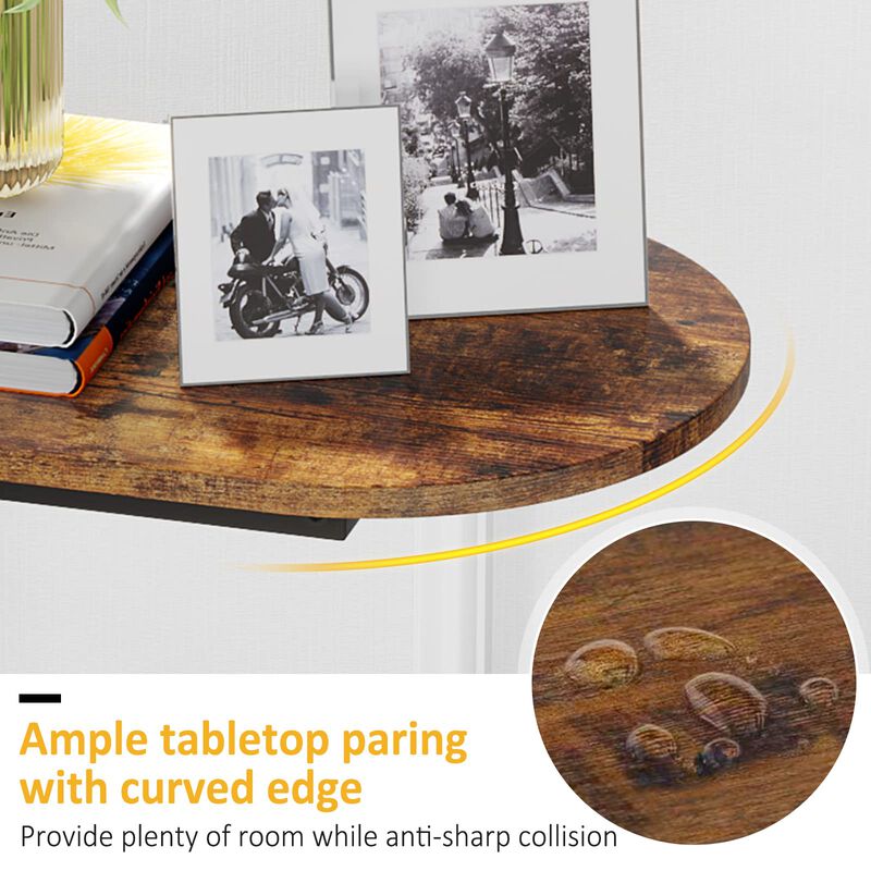 Hosfais Side Table Small End Table: C-Shaped Wood Sofa Table with Metal Frame for Living Room, Bedroom, Small Spaces (Rustic Bro