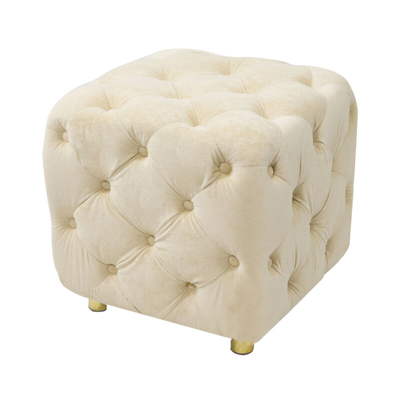 Streamdale Beige Velvet Ottoman & Table Set