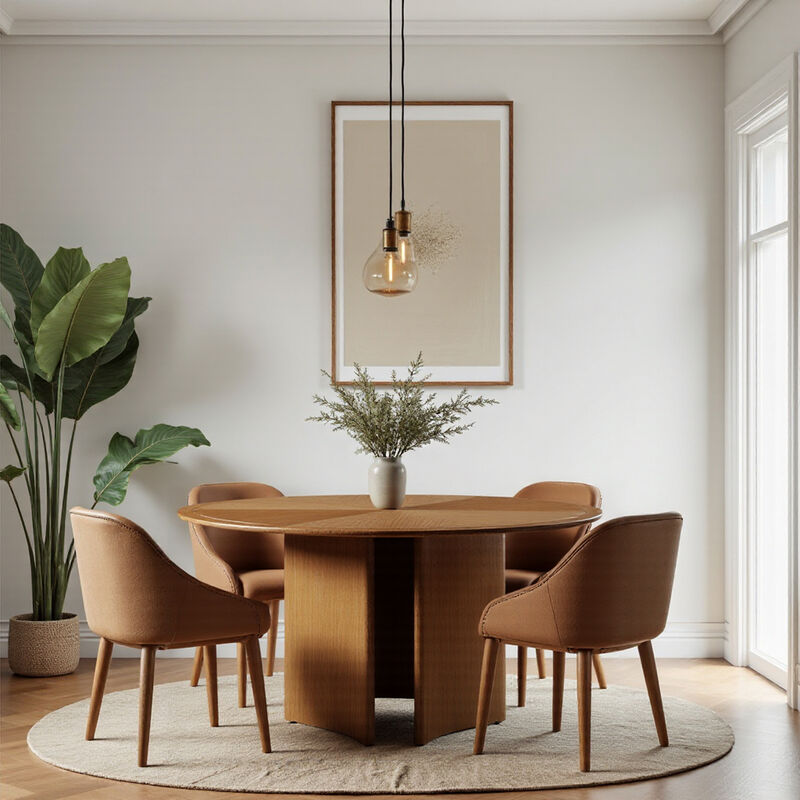 Round Dining Table for Dining Room 59.02" Brown