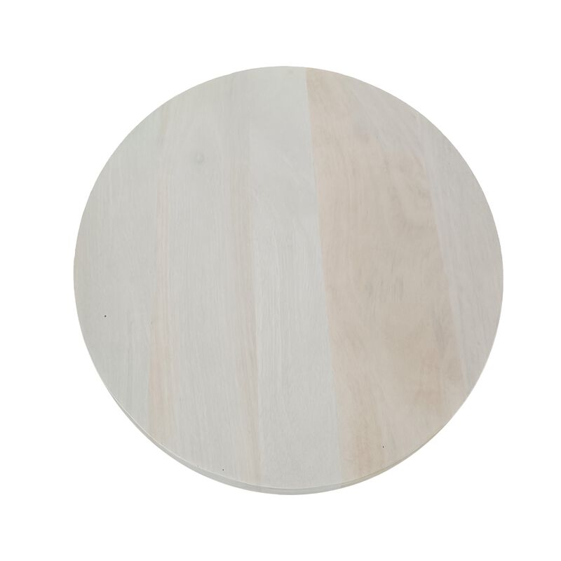 Tomas 20 Inch Side End Table, Mango Wood Drum Top, Classic Washed White