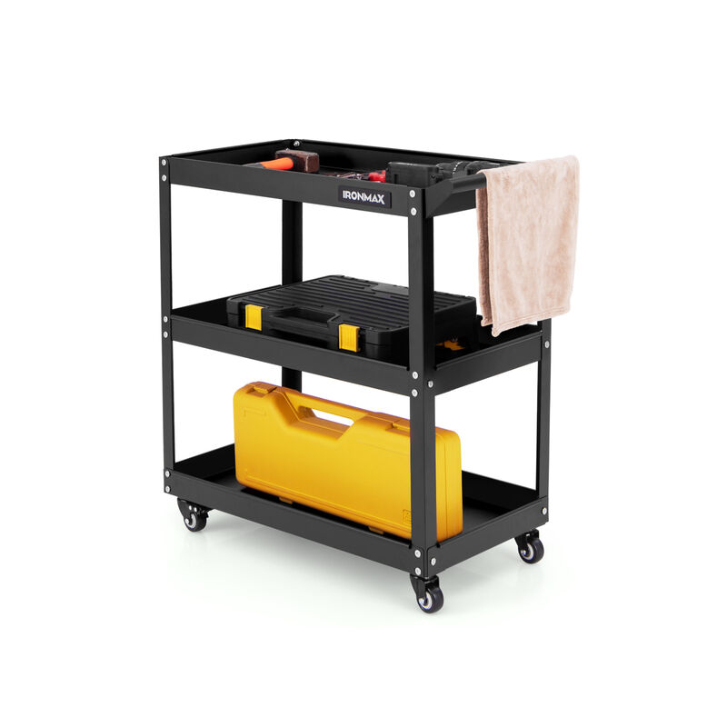 Rolling Cart with 3 Open Shelves, 2 Brakes & 360&deg; Swivel Wheels