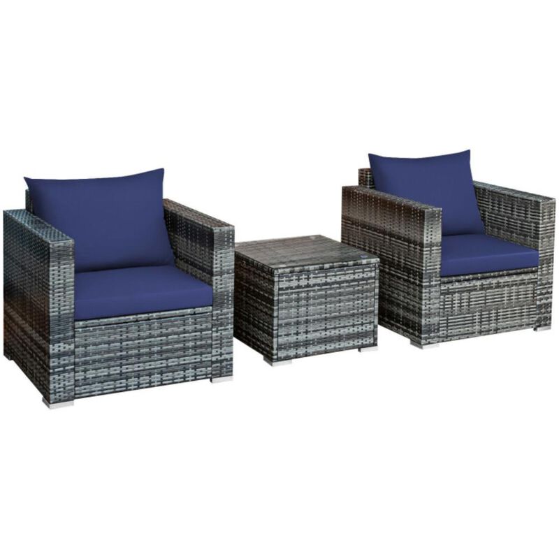 Hivvago 3 Pieces Patio Rattan Furniture Bistro Sofa Set with Cushioned