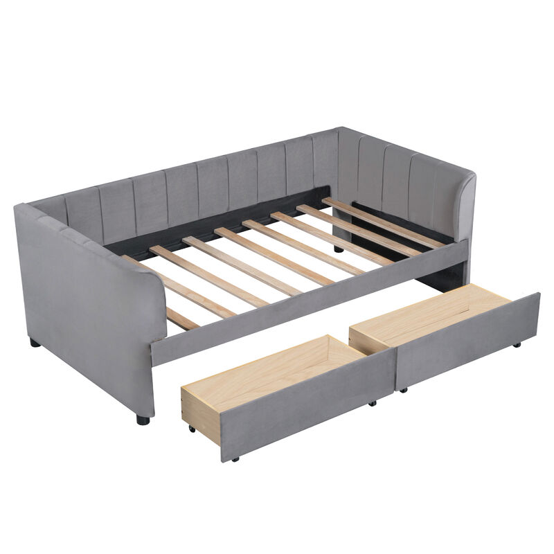 Merax Velvet Daybed with Backrest and 2 Drawers