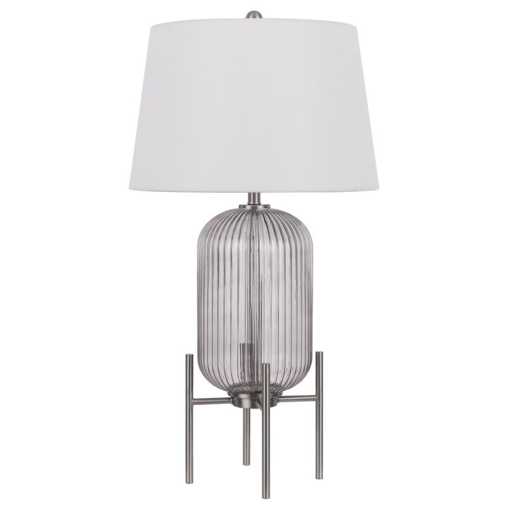 HomeRoots 33" Nickel Glass Round Table Lamp With White Empire Shade