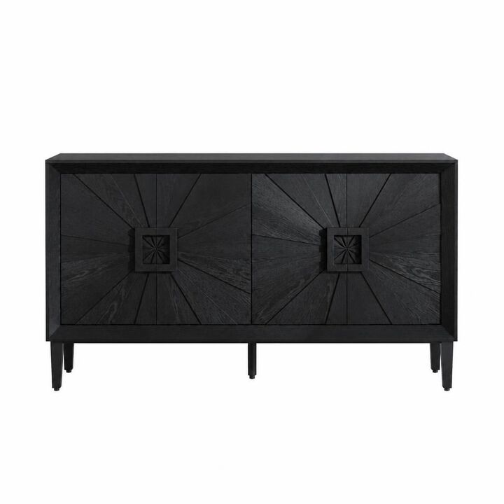 GOODSILO 60 Inch Rustic Farmhouse Credenza Storage Cabinet with Adjustable Shelves and Symmetrical Sunburst Door Design for Living Room Kitchen