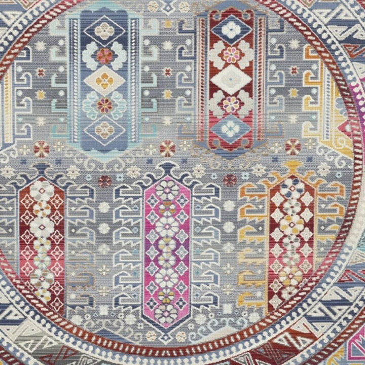 HomeRoots Floral Distressed Round Rug