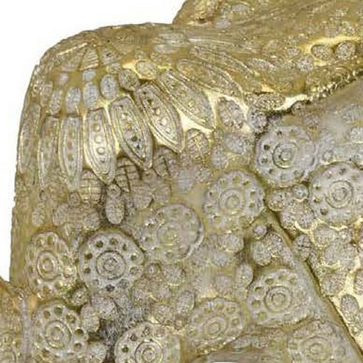 Jery 20 Inch Elephant, Tabletop Decorative Vintage Style Statue, Gold - Benzara