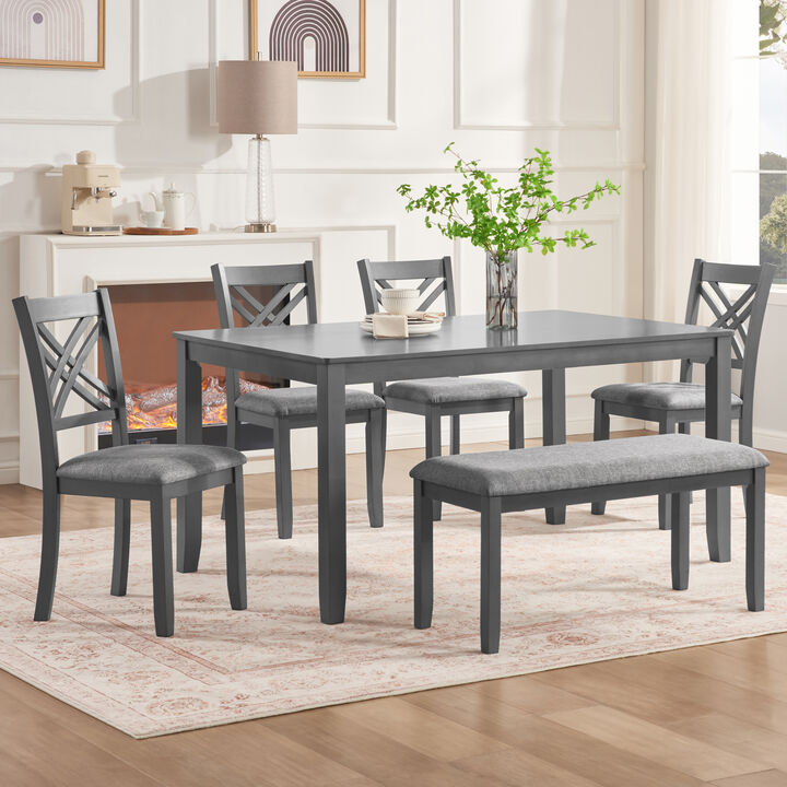 Cogdod Farmhouse 6‑Piece Wooden Dining Table Set,