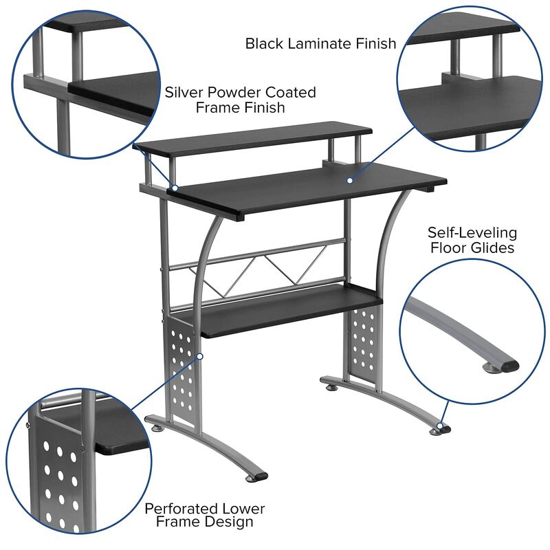 Flash Furniture Work From Home Kit - Black Computer Desk, Ergonomic Mesh/LeatherSoft Office Chair and Locking Mobile Filing Cabinet