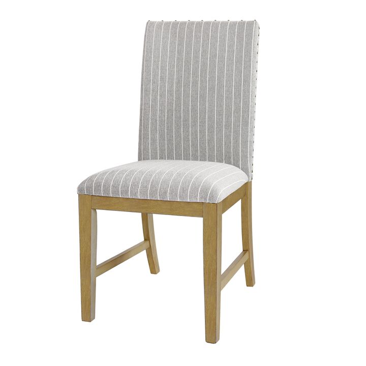 Tim Dining Chair Set of 2, Wood Apron Frame, Gray Striped Polyester