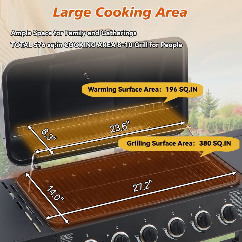 Zemzap 6-Burner Propane Gas Grill with Side Burner image number 3