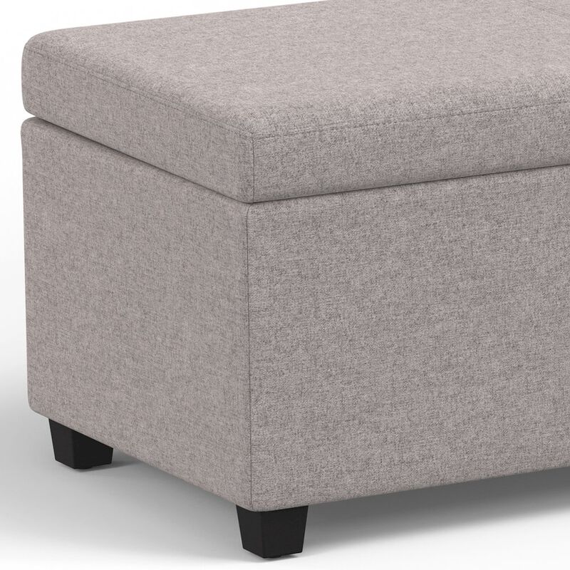 Simpli Home Avalon Extra Large Storage Ottoman Bench In Cloud Grey Polyester Linen Fabric