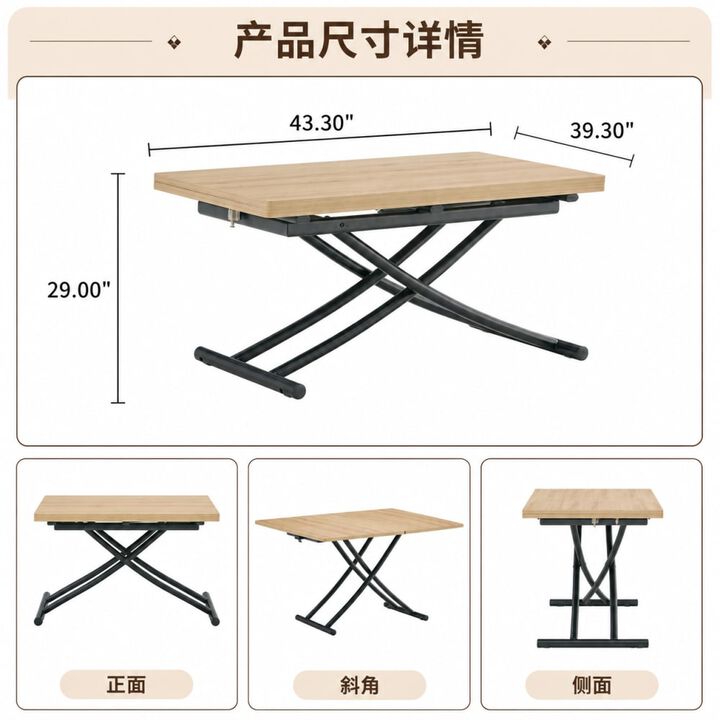 GOODSILO Multifunctional Adjustable Height Lifting Table Foldable Desktop for Home Office Dining Coffee Dressing Space Saving